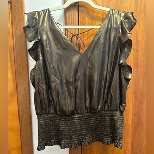 Nine West Shimmering Bronze Ruffle Blouse